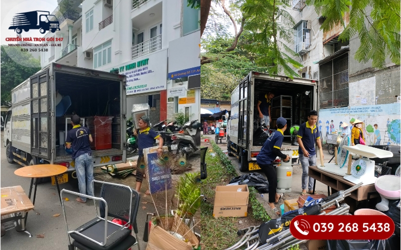 Nhân viên Moving Home Sài Thành đóng gói và bốc xếp hàng hóa lên phương tiện vận chuyển